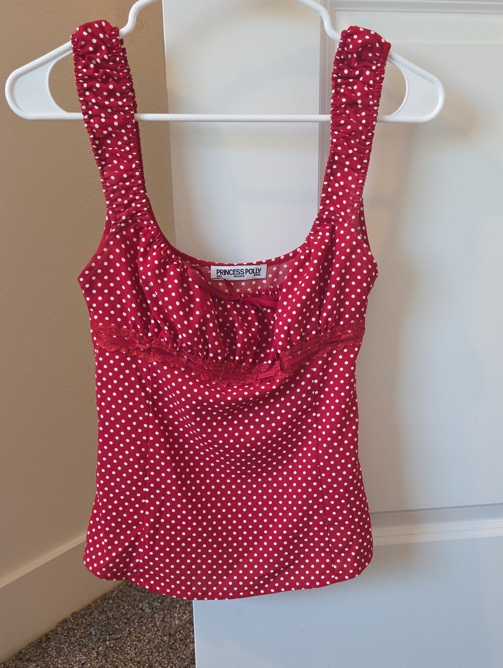 Princess Polly Red White Polka Dot Tank Blouse